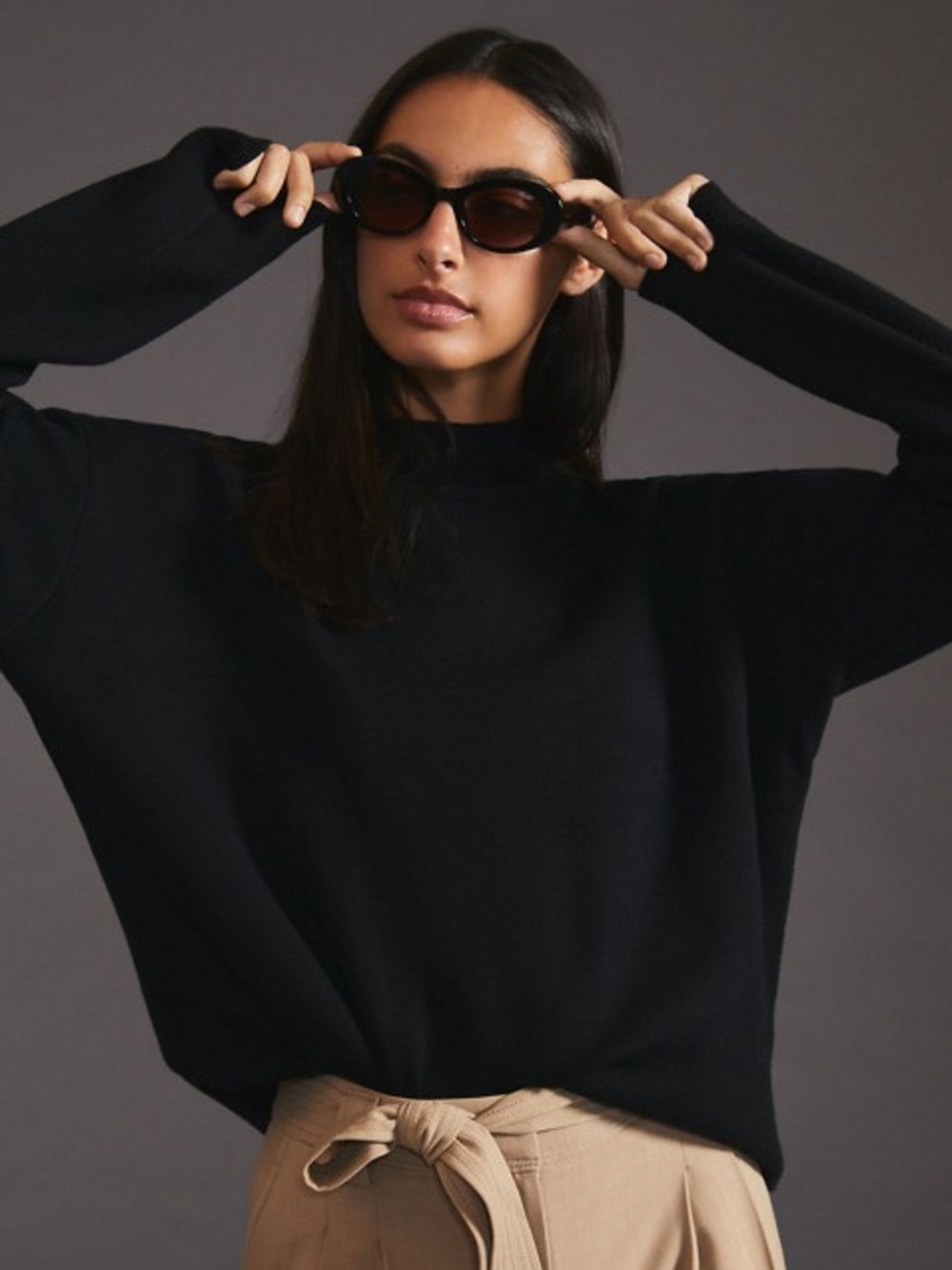 Anthropologie Maeve Carys Mock Neck Sweater in Black Sz: M